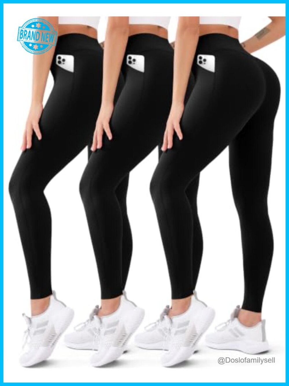 3 Pack High Waisted Butt Lift Yoga Leggings Non See Through with Pockets